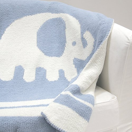 Lambs & Ivy Signature Elephant Tales Chenille Blanket - Blue/White