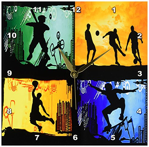 3dRose Skateboarding Baseball Basketball Soccer Wall Clock 10 by 10Inch