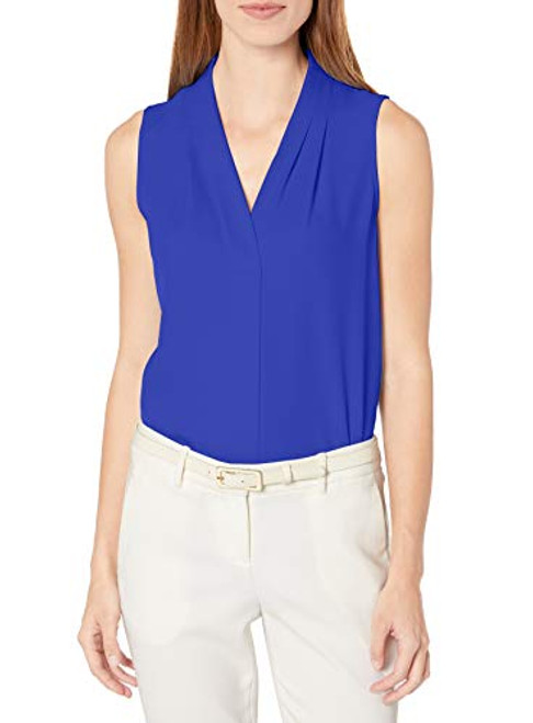 Calvin Klein Women s Sleeveless Blouse with Inverted Pleat Standard and Plus Regatta Large