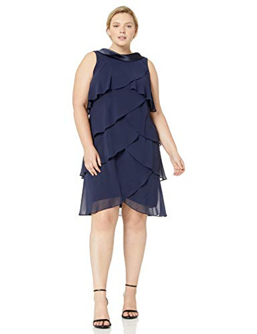 S L  Fashions Women s PlusSize MultiTier Dress Satin Navy 14W