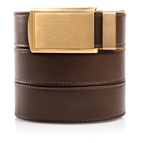SlideBelts Men s Classic Belt with Premium Buckle Mocha Brown Leather with Gold Buckle Vegan One Size