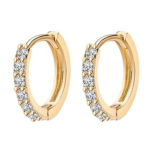 Small Cartilage Hoop Earrings14K Gold Plated Cubic Zirconia Hypoallergenic Huggies Hoops Earring