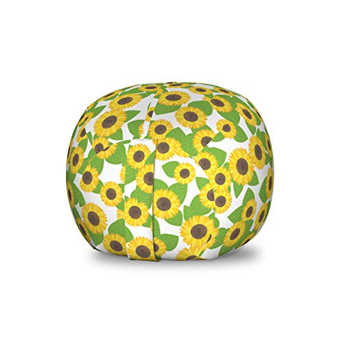 Lunarable Sunflower Storage Toy Bag Chair Botanical Illustration of Foliage and Blooming Sunflower Petals Motifs Stuffed Animal Organizer Washable Bag for Kids Small Size Green Brown
