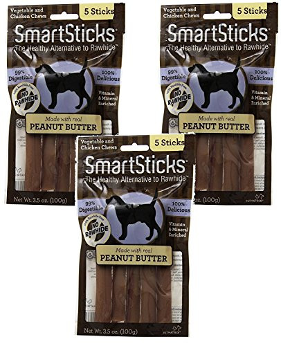 3 Pack SmartBones SmartSticks Peanut Butter Flavored Dog Treat  5 Sticks per Bag