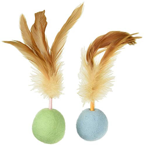 SmartyKat Felty Fun Set of 2 Wool Felt  Feather Balls Cat Toys Small