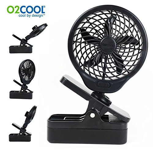 O2COOL 5" Clip On Fan - Powerful D Battery Operated with 2 Speeds (Black)