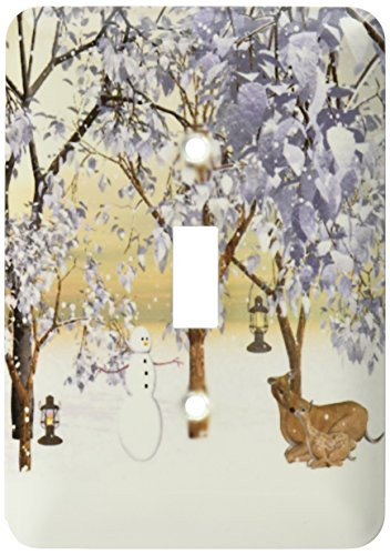 3dRose lsp978661 Snowman And Deer Family In Winter Wonderland Single Toggle Switch Multicolor