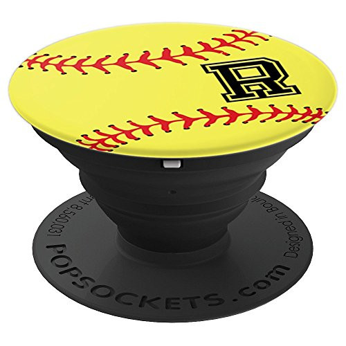 Softball Player Initial R Letter Monogram Name  R  Ball Gift PopSockets Grip and Stand for Phones and Tablets