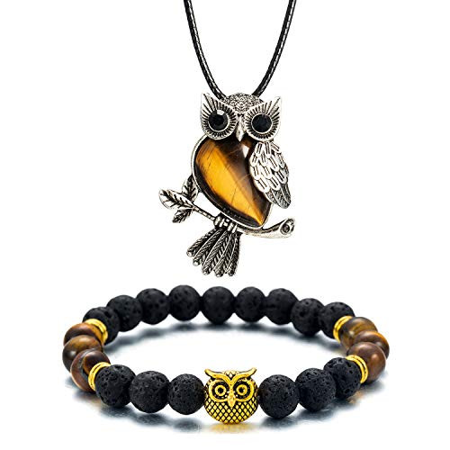 Softones Owl Necklace Healing Crystals Necklace for Women Men Reiki Spiritual Energy Gemstone Necklace Lava Owl Bracelet Set Gifts for Women with Gift Box Softones Owl Necklace Healing Crystals Necklace for Women Men Reiki Spiritual Energy Gemstone Necklace Lava Owl Bracelet Set Gifts for Women with Gift Box