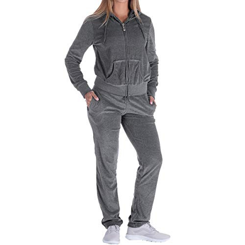 Facitisu Women s 2 Piece Outfits Oversize Velvet Zip Hoodie Sweatshirt  Pants Sweatsuits and Velour Tracksuit Jogging Suit XXLarge Dk Grey