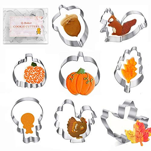 Thanksgiving Cookie Cutters 8PCS Fall Leaves Cookie Cutter Set Turkey Pumpkin Maple/Oak Leaf CornSquirrel and Acorn Turkey Leg Thanksgiving Cookie Cutters 8PCS Fall Leaves Cookie Cutter Set Turkey Pumpkin Maple/Oak Leaf CornSquirrel and Acorn Turkey Leg