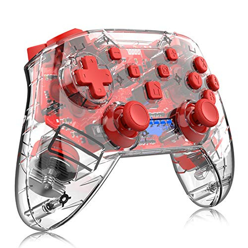 NiSotieb Switch Pro Controller Support NFC/Motion Vibration/Turbo Function Wireless Controller for Nintendo Switch/Switch Lite Clear/Red