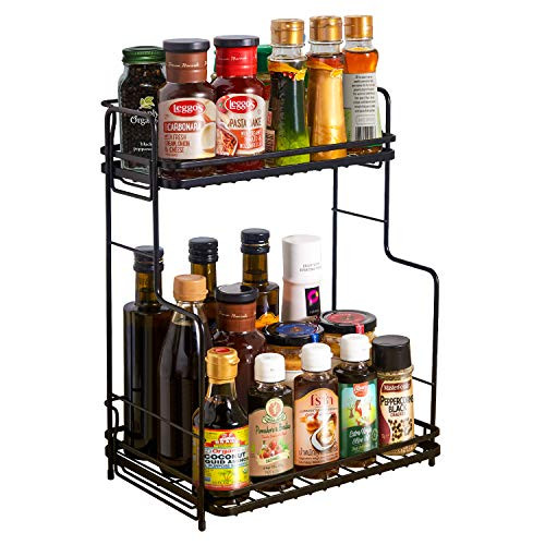 KSLE Spice Rack Organizer for Countertop 2Tier Metal Storage Shelf Kitchen Bathroom Organizer Freestanding Rack for Jars Bottles Cans