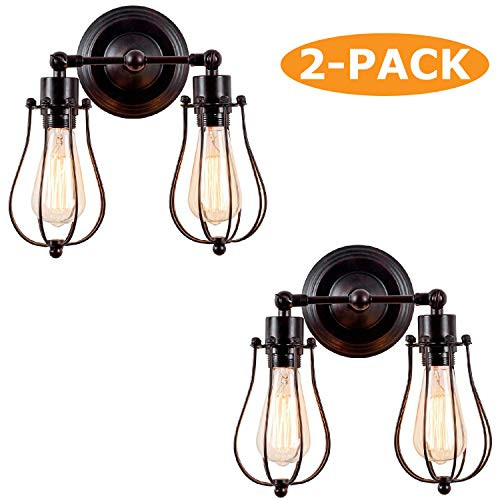 Industrial Wall Sconce 2Pack Luling Rustic Loft Antique Wall Lights Wire Cage Adjustable Socket Edison Vintage Metal Retro Lamp Fixtures for Bedroom Gazebo No Bulb 2 LightRust