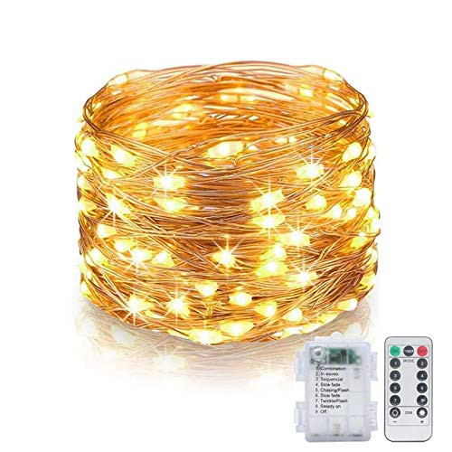 Fairy Lights 33FT 100 LED Battery Operated Christmas Lights with Remote Control  Timer Waterproof 8 Mode Copper Wire String Lights for Party Wedding Patio Indoor Outdoor Decoration Warm White