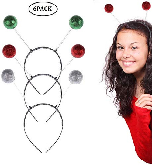 6 Pieces Martian Alien Antenna Headband Ball Headband Boppers Alien Headbands Funny Head Boppers for Christmas Fancy Dress Costume Party3 Colors