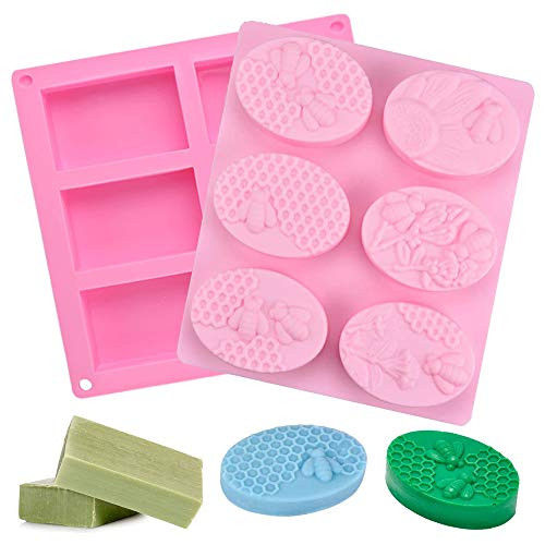 2 Pack 6 Cavity Bee Rectangle Silicone Soap Molds DIY Handmade Silicone Baking Mold for Soap Making Cake Cupcake Muffin Coffee Cake Pudding