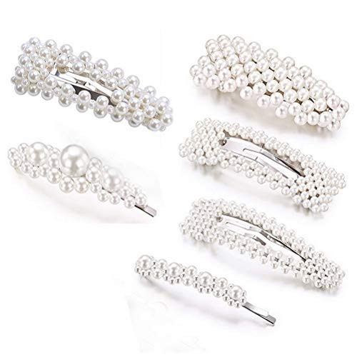 Pearl Hair Clips for Girls Women Wedding Bridal Color Scissor 6 Pack Pearl Hair Barrettes Artificial Pearl Hairpins Hair Accessories