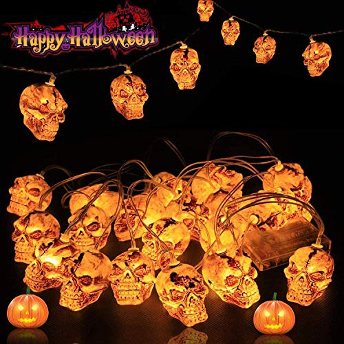 Halloween Skull String Lights Decorations 9 8ft 20 LED Battery Operated 3D Scary Skull String Lights with Stable/Flash Lighting Modes Perfect for Indoor Outdoor Holiday Garden Party Home Yard Decor