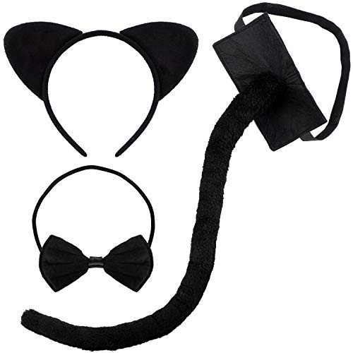 URATOT 3 Pieces Cat Ear Headband Bowtie Tail Cat Halloween Set Cosplay Accessories Kit Adult Women Halloween Costume