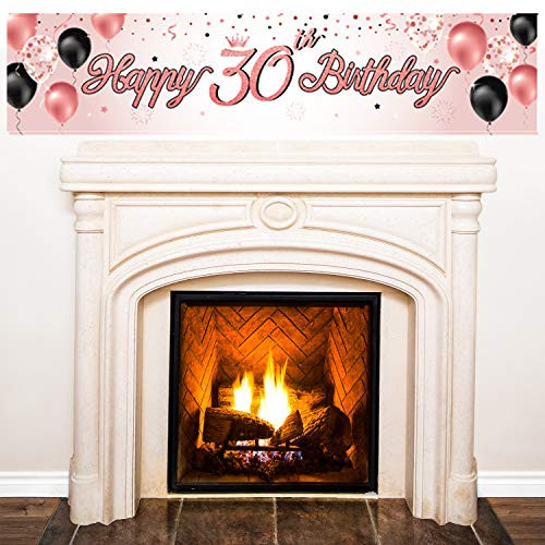 chiazllta Happy 30th Birthday Banner Rose Gold Cheers to 30 Years Birthday Party Decorations Supplies Celebration Backdrop