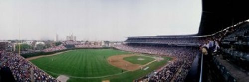 Spectators watching a baseball mach in a stadium Wrigley Field Chicago Cook County Illinois USA Poster Print 36 x 12