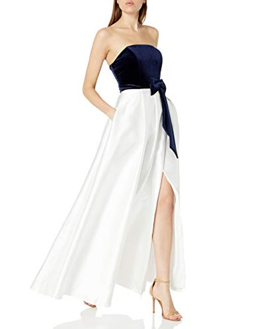 Speechless Juniors Strapless Full Length Party Dress Navy/OffWhite 5