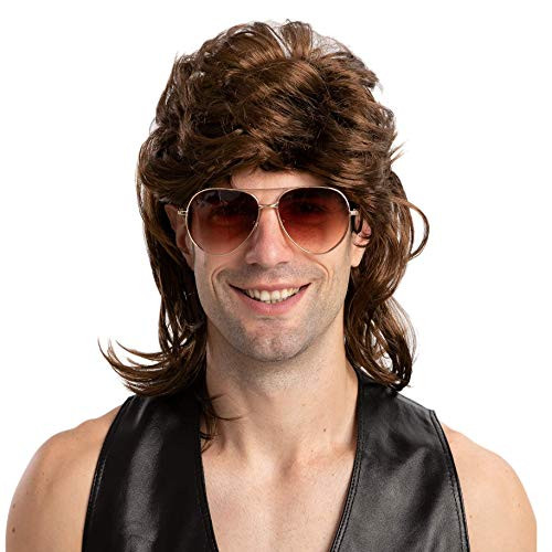 Spooktacular Creations Men s Brown Mullet Wig Halloween Costume Wig for Cosplay Dress Up 80 s Party Accessories