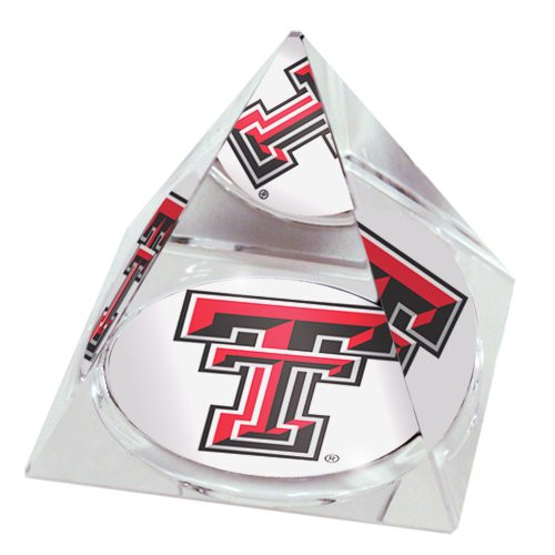 NCAA Texas Tech Red Raiders logo in 2" Crystal Pyramid with Colored Windowed Gift Box
