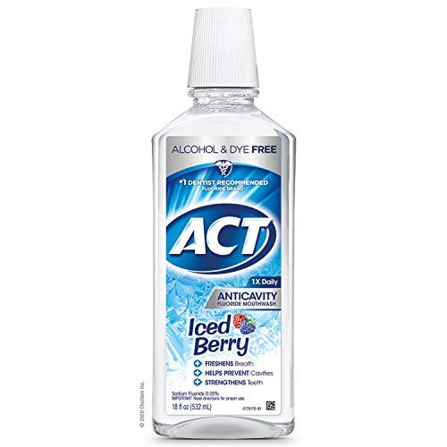 ACT Anticavity Zero Alcohol Fluoride Mouthwash 18 fl  oz with Accurate Dosing Cup Iced Berry