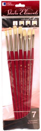 Loew-Cornell 1024947 Studio Elements Bristle Long Handle Round/Flat/Bright Large Brush Set