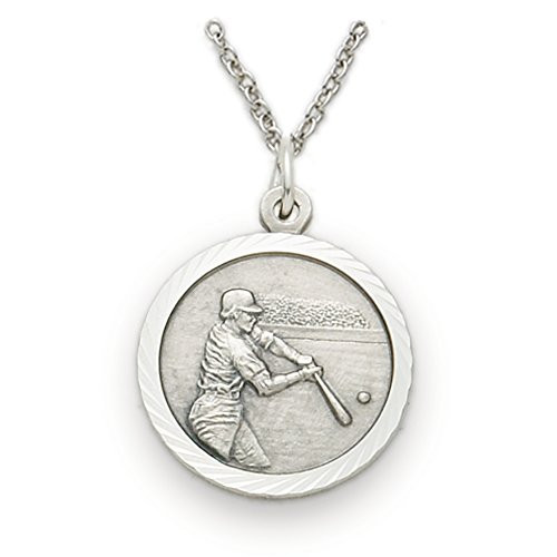 TrueFaithJewelry Sterling Silver Baseball Sports Medal with Christ Cross Back 3/4 Inch