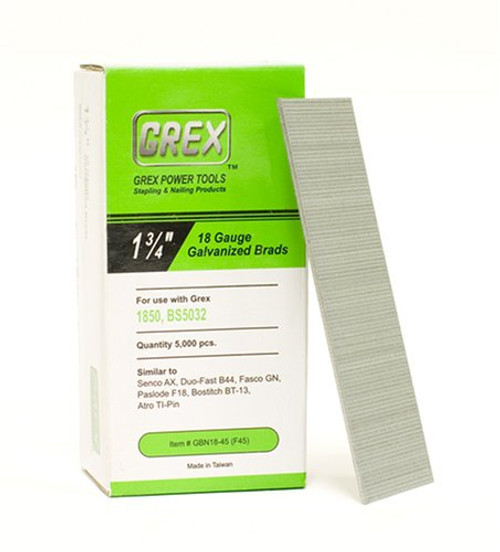 GREX GBN18-45 18 Gauge 1-3/4-Inch Length Galvanized Brad Nails (5,000 per box)