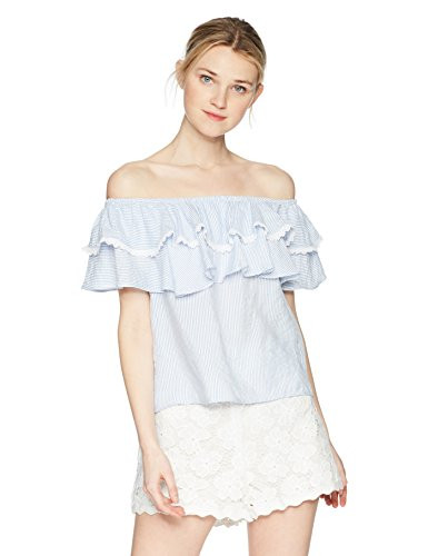Jack by BB Dakota Junior s Hayes Striped Off The Shoulder Top Off White xSmall