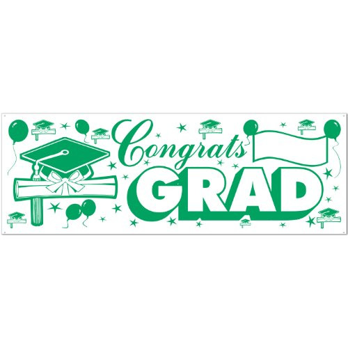 Congrats Grad Sign Banner (green & white) Party Accessory  (1 count) (1/Pkg)