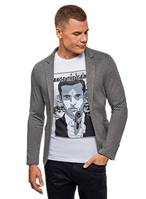 oodji Ultra Men s Jersey Blazer with Pockets Grey US 40 / EU 50 / M