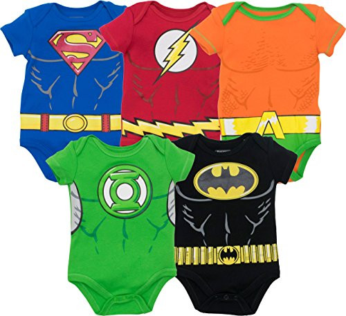 Warner Bros Justice League Baby Boys 5 Pack Superhero Bodysuits Batman Superman The Flash Aquaman and Green Lantern 18M Warner Bros Justice League Baby Boys 5 Pack Superhero Bodysuits Batman Superman The Flash Aquaman and Green Lantern 18M