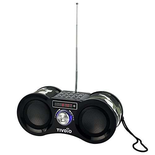 TIVDIO V-113 Portable Transistor FM Stereo Radio Support Mp3 Music Player Speaker Micro SD IF Card Aux Line In Remote(Camouflage)