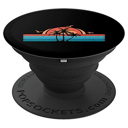 Sunset Palm Trees Birds Flying Over Water Retro Sunset PopSockets Grip and Stand for Phones and Tablets
