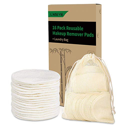 Sunvito Washable Organic Makeup Remover Pads Reusable Bamboo Cotton Facial Remover Wipe Pad with a Laundry Bag 16 Pack