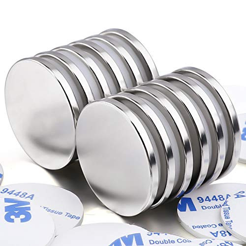 Super Strong Neodymium Disc Magnets with Doublesided Adhesive Powerful Permanent Rare Earth Magnets Fridge DIY Building Scientific Craft and Office Magnets 1 26 inch D x 1/8 inch H 12 Packs Super Strong Neodymium Disc Magnets with Doublesided Adhesive Powerful Permanent Rare Earth Magnets Fridge DIY Building Scientific Craft and Office Magnets 1 26 inch D x 1/8 inch H 12 Packs