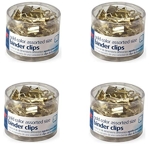 Officemate Binder Clips Gold Assorted Sizes 30 Clips in Tub 31022 4