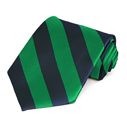 TieMart Kelly Green and Navy Blue Striped Tie