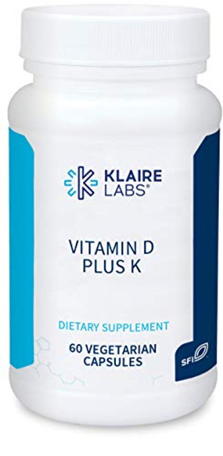 Klaire Labs Vitamin D Plus K  5000 IU Vitamin D3 with Vitamin K2 MK7 Bioavailable Formula for Bone Cardiovascular  Immune Support 60 Capsules