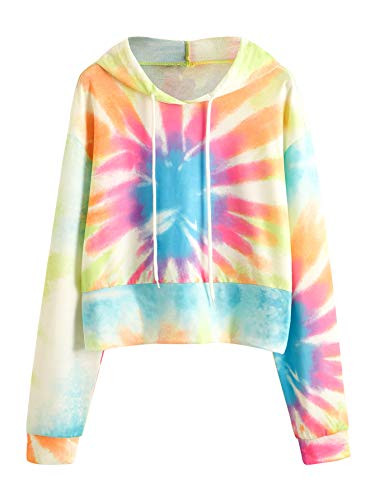 SweatyRocks Women s Tie Dye Long Sleeve Crop Top Sweatshirt Hoodies Multicoloured XL