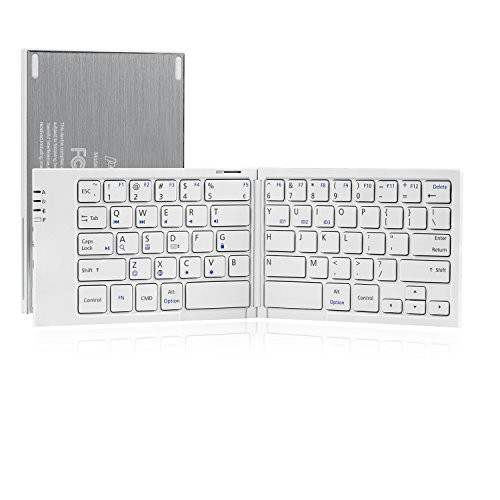 Perixx PERIBOARD-805L II W Bluetooth Folding Keyboard for iPad and iPhone - Aluminium Design - 6.30"x3.78"x0.67" Pocket Size - White
