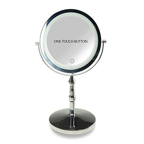 Lansi Lighted Table Makeup Mirror, 10X Magnifying Double-sided Cosmetic Mirror with Touch Switch, 7 inch, Round, Chrome Finish Lansi Lighted Table Makeup Mirror, 10X Magnifying Double-sided Cosmetic Mirror with Touch Switch, 7 inch, Round, Chrome Finish