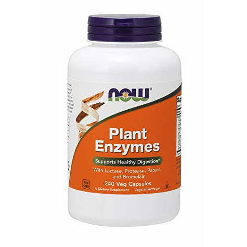 NOW Supplements Plant Enzymes with Lactase Protease Papain and Bromelain 240 Veg Capsules
