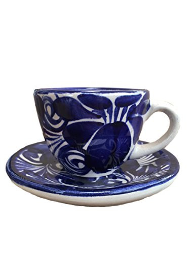Talavera Espresso Ceramic Floral Cup and Saucer  2 oz  Blue and White 2017
