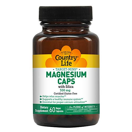 Country Life TargetMins Magnesium with Silica 300 mg  60 Vegetarian Capsules  May Help Support Immune Health and Muscle Relaxation  GlutenFree